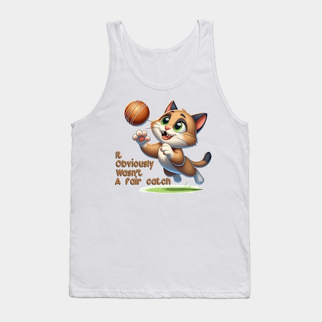 "Not a Fair Catch" Cartoon Cat & Cricket Ball Tank Top by WEARWORLD